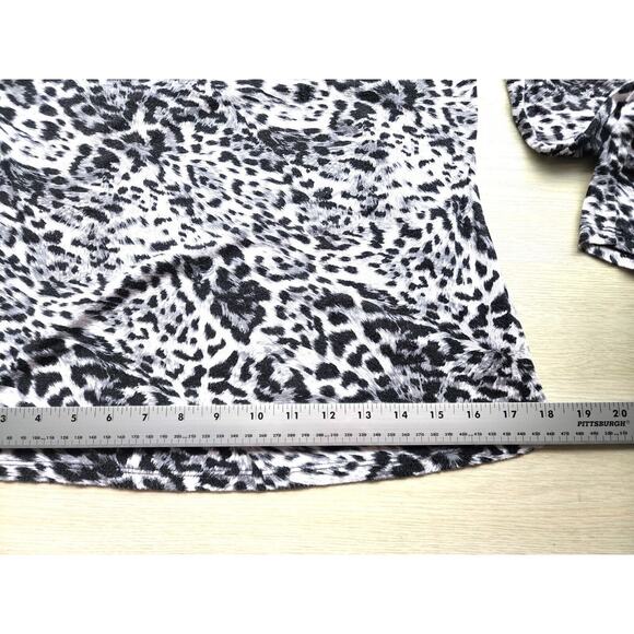 TOP/BLOUSE-BEBE-Black White Gray-Animal Print-Front Lace Up-Long Sleeves-LRG - Picture 13 of 15